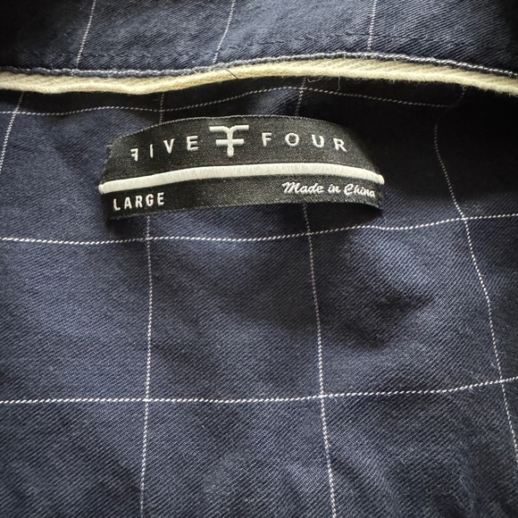 FiveFour Navy Checkerboard Button Down 100% Cotton Long Sleeve Size Large - Picture 2 of 4